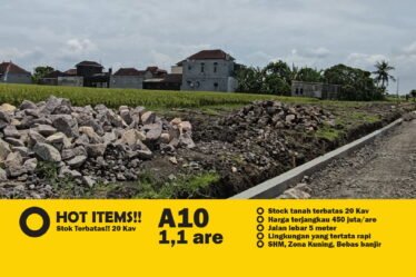 Jual Tanah Murah di Bali 450 JutaAre Zona Kuning Tabanan, Pandak Gede, Kediri Kavling A10