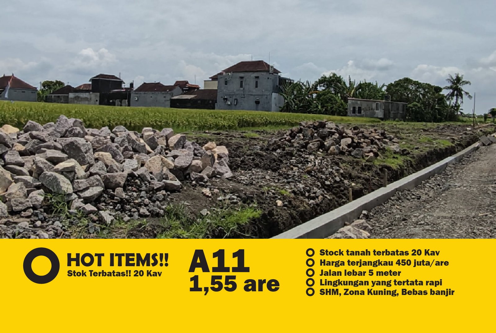 Jual Tanah Murah di Bali 450 JutaAre Zona Kuning Tabanan, Pandak Gede, Kediri Kavling A11