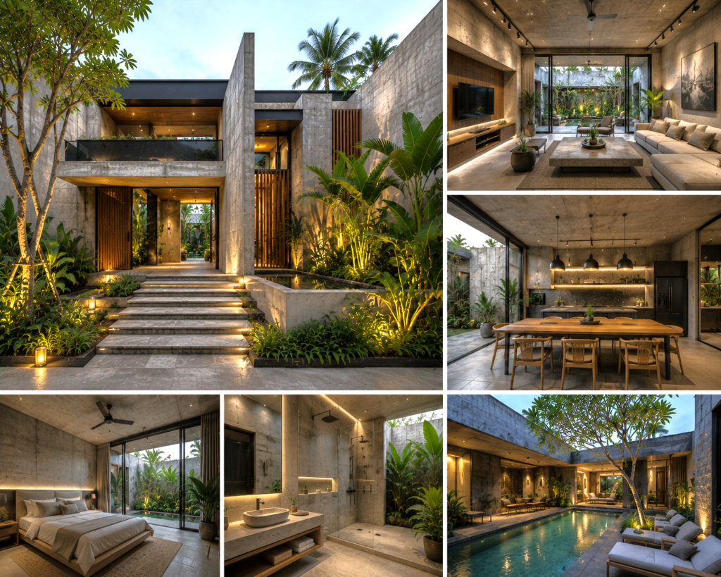 Gaya Rumah Brutalist Tropical Style (Megah dan Kokoh)