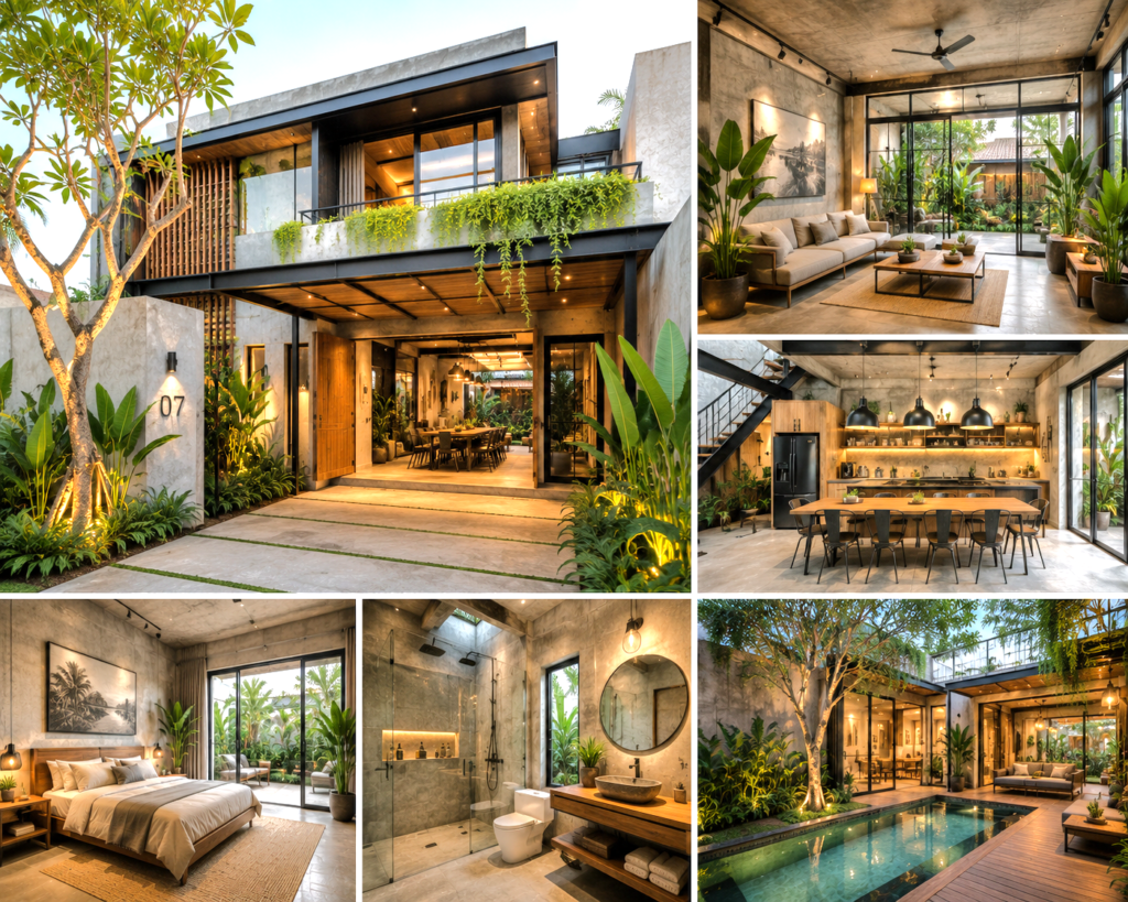 Gaya Rumah Industrial Tropical Style